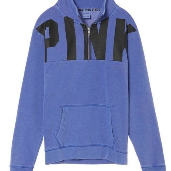 Victoria's Secret PINK NEW Oversized1/4 Zip Sweatshirt Blue Small Pullover - Picture 2 of 7